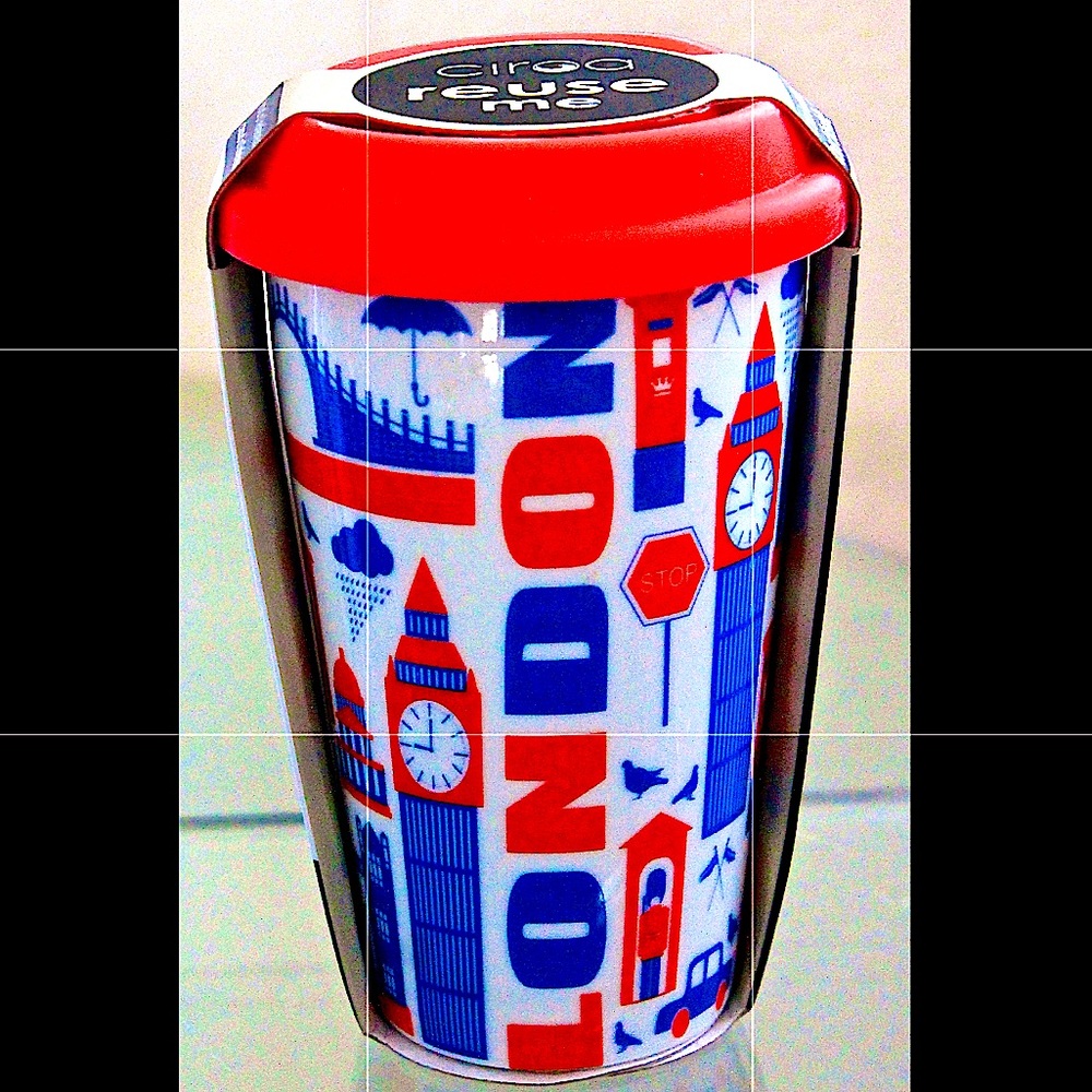 CIROA REUSE ME TRAVEL MUG LONDON LANDMARKS SILICON LID COFFEE 10 OZ MULTI…